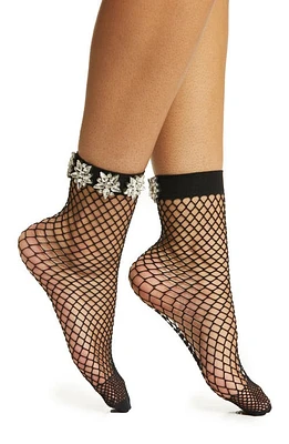 HIGH HEEL JUNGLE Crystal Couture Fishnet Crew Socks in Black at Nordstrom