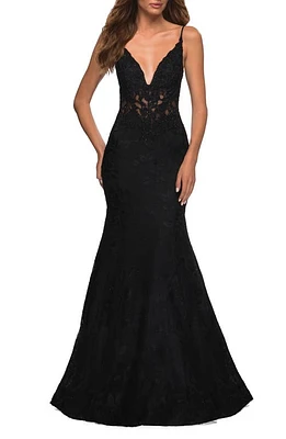 La Femme Lace Mermaid Gown Black at Nordstrom,