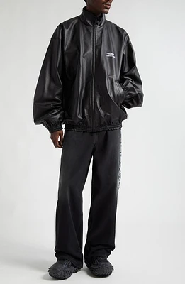 Balenciaga 3B Logo Oversize Leather Track Jacket Black at Nordstrom,