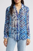 APNY Brushstroke Print Button-Up Shirt Patched Chevron Blue at Nordstrom,