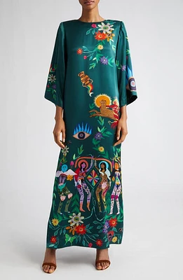 ALEMAIS Agatha Satin Silk Column Maxi Dress in Teal at Nordstrom, Size 2