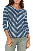 Liverpool Los Angeles Stripe Rib Top Blue/Teal Mltsp at Nordstrom,