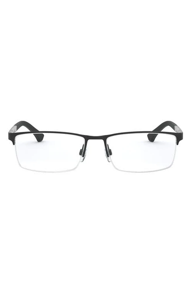 Emporio Armani 53mm Half Rim Optical Glasses in Black Rubber at Nordstrom