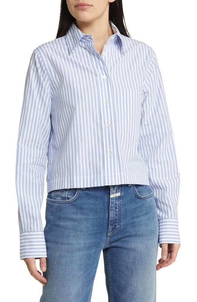 Closed Classic Stripe Organic Cotton Crop Shirt in Blue Horizon at Nordstrom, Size X-Large