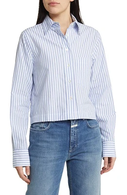 Closed Classic Stripe Organic Cotton Crop Shirt in Blue Horizon at Nordstrom, Size X-Large