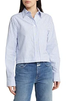 Closed Classic Stripe Organic Cotton Crop Shirt in Blue Horizon at Nordstrom, Size X-Large