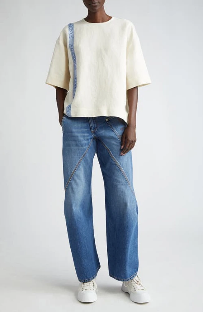 JW Anderson Boxy Cotton & Linen Top in Cream at Nordstrom, Size Small