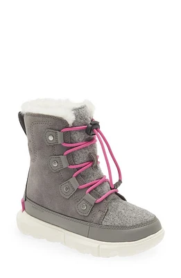 SOREL Kids' Explorer Waterproof Faux Fur Lined Boot Quarry/Bright Lavender at Nordstrom, M