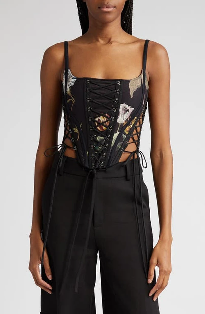 MONSE Mixed Print Mesh Bustier in Black Print at Nordstrom, Size 12