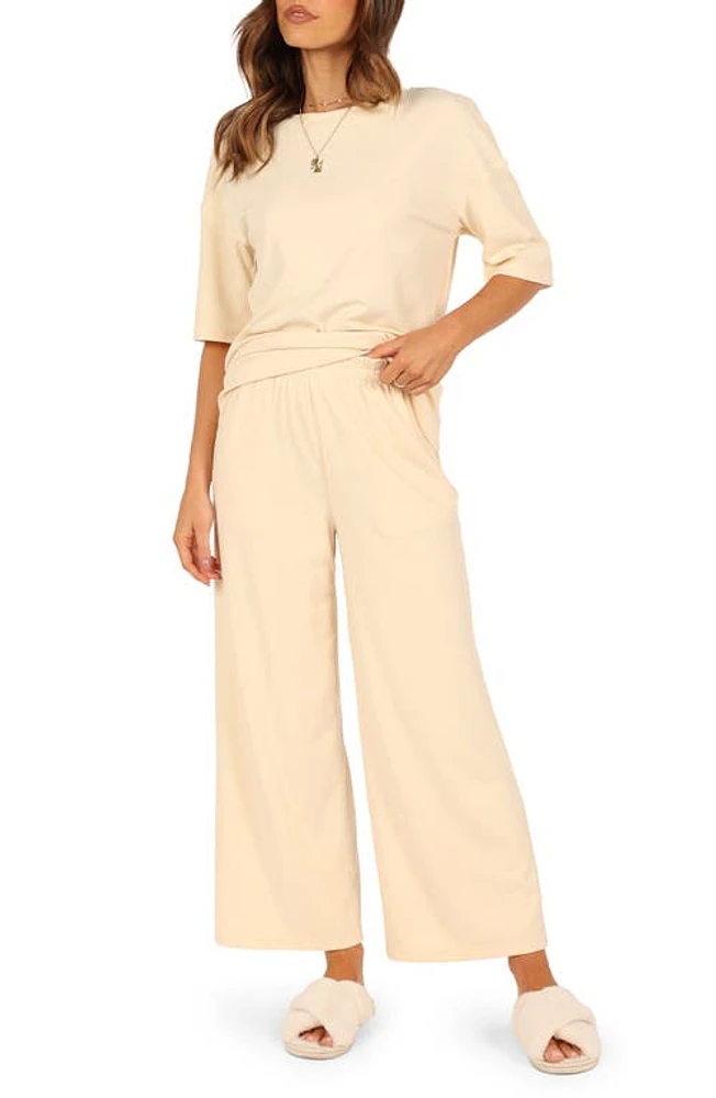 Petal & Pup Cleo Elbow Sleeve Top Wide Leg Pants Lounge Set Cream at Nordstrom,