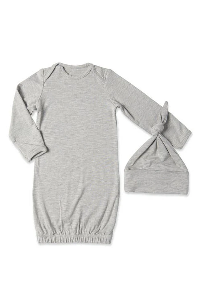 Baby Grey by Everly Grey Stripe Gown & Hat Set in Heather Grey Solid at Nordstrom, Size 0-3M