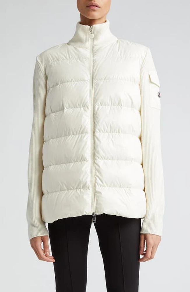 Moncler Quilted Nylon & Wool Knit Cardigan White at Nordstrom,