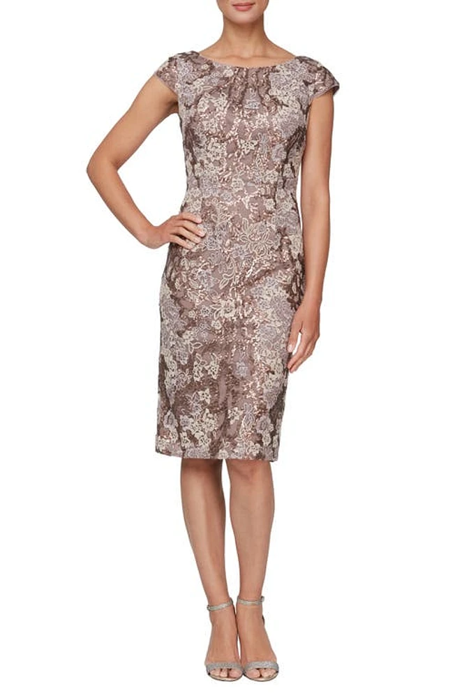 Alex Evenings Embroidered Sheath Dress in Mocha at Nordstrom, Size 14