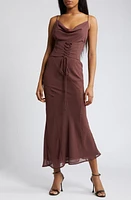 Rare London Cowl Neck Corset Chiffon Cocktail Dress Brown at Nordstrom,