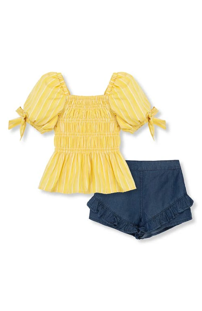 Habitual Kids Kids' Stripe Smocked Top & Chambray Shorts Set Yellow at Nordstrom,