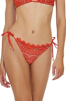 PQ SWIM Lace Side Tie Bikini Bottoms in Passion at Nordstrom, Size Large