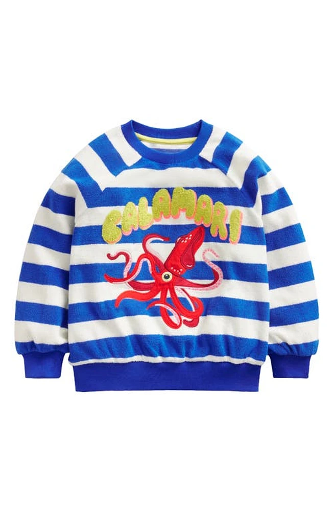 Mini Boden Kids' Squid Appliqué Terry Cloth Graphic Sweatshirt Surf Blue/Ivory at Nordstrom,