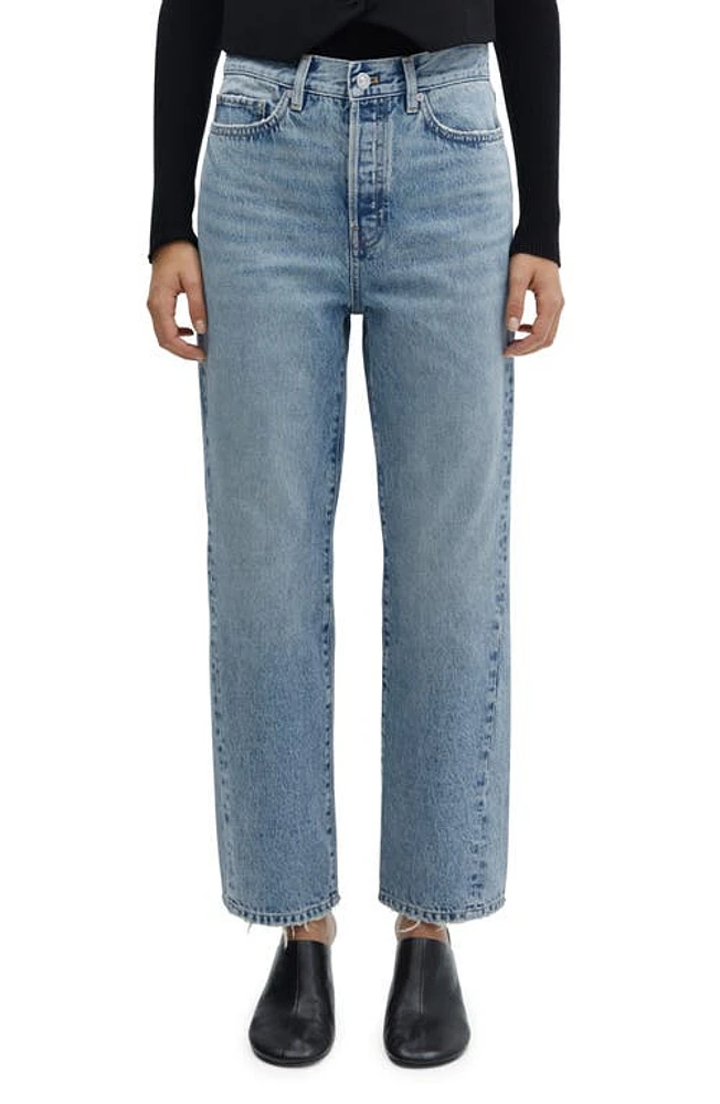 MANGO Forward Seam Straight Leg Crop Jeans Medium Blue at Nordstrom,