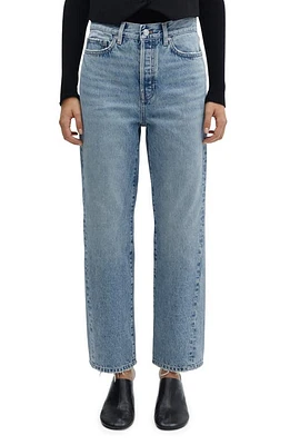 MANGO Forward Seam Straight Leg Crop Jeans Medium Blue at Nordstrom,