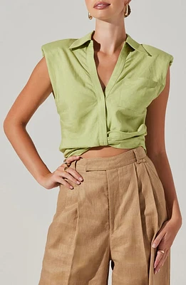 ASTR the Label Kathlynn Linen Blend Sleeveless Shirt Celery at Nordstrom,