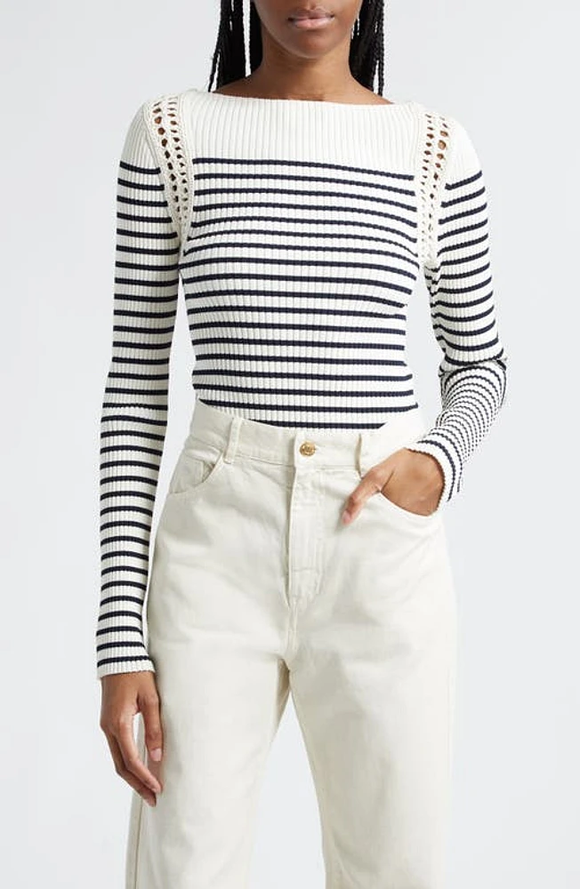 A. L.C. Isa Stripe Open Stitch Rib Top Navy/Bone at Nordstrom,