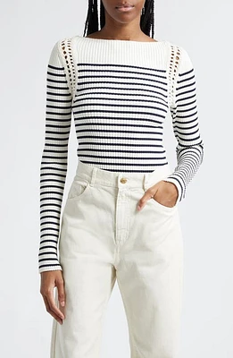 A. L.C. Isa Stripe Open Stitch Rib Top Navy/Bone at Nordstrom,