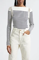 A. L.C. Isa Stripe Open Stitch Rib Top Navy/Bone at Nordstrom,