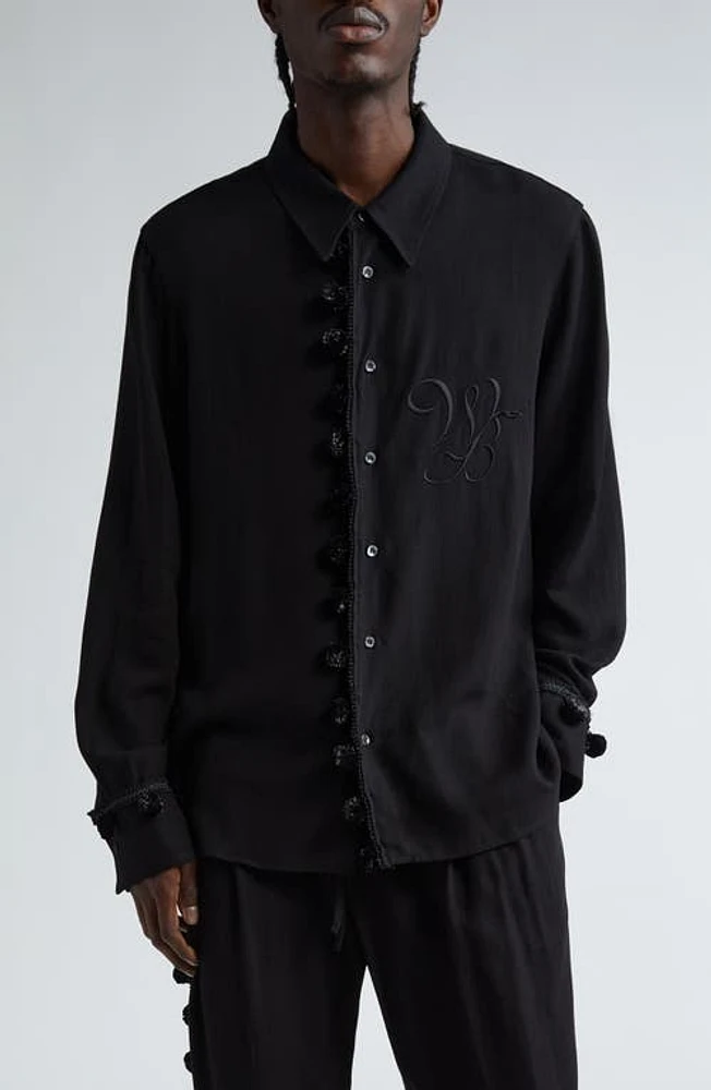 Wales Bonner Menelik Pompom Button-Up Shirt in Black at Nordstrom, Size 42 Us