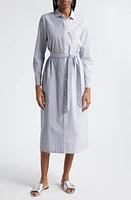 ATM Anthony Thomas Melillo Stripe Colorblock Long Sleeve Shirtdress Chalk /Ink at Nordstrom,