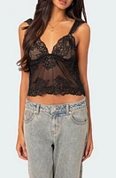 EDIKTED Jasmine Sheer Lace Camisole Black at Nordstrom,