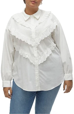 VERO MODA Curve Beate Scallop Ruffle Shirt Snow White at Nordstrom,