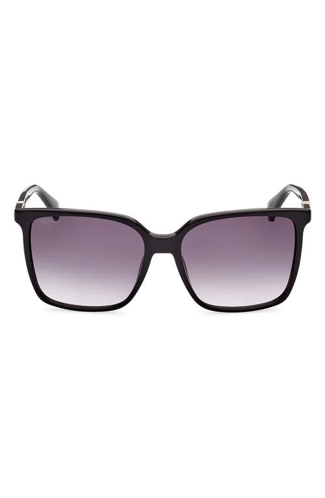 Max Mara 57mm Gradient Square Sunglasses in Shiny Black /Gradient Smoke at Nordstrom