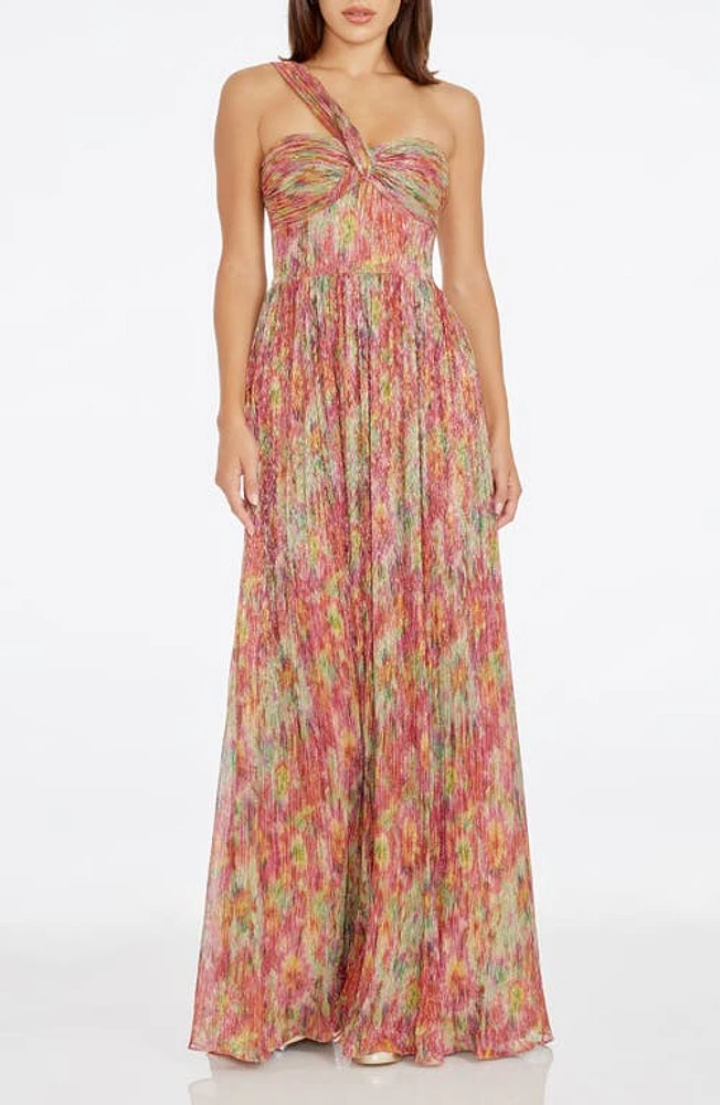 Dress the Population Idalia Metallic One-Shoulder Gown Bright Fuchsia Multi at Nordstrom,