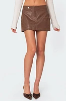 EDIKTED Moto Faux Leather Miniskirt Brown at Nordstrom,