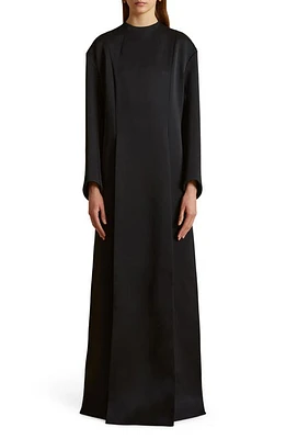 Khaite Clete Long Sleeve Crepe Satin Maxi Dress Black at Nordstrom,