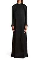 Khaite Clete Long Sleeve Crepe Satin Maxi Dress Black at Nordstrom,