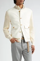 Brunello Cucinelli Mixed Media Leather & Cotton Jacket in C8883 Panama at Nordstrom, Size Large