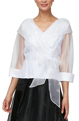 Alex Evenings Portrait Collar Organza Top in White at Nordstrom, Size Medium