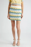 Casablanca Bouclé Wave Colorblock Crochet Cotton Blend Miniskirt in Yellow /Blue at Nordstrom, Size Medium