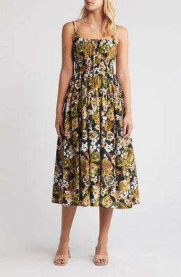 MOON RIVER Floral Midi Sundress Navy Multi at Nordstrom,