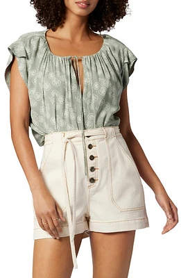 Joie Gwyneth Floral Drawstring Neck Top in Iceberg Green And Porcelain at Nordstrom, Size Medium