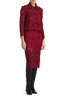 St. John Evening Floral Guipure Lace Skirt in Crimson/Mulberry at Nordstrom, Size 0