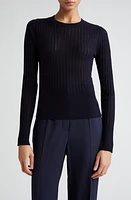 Max Mara Studio Funale Silk & Wool Rib Sweater Navy at Nordstrom,