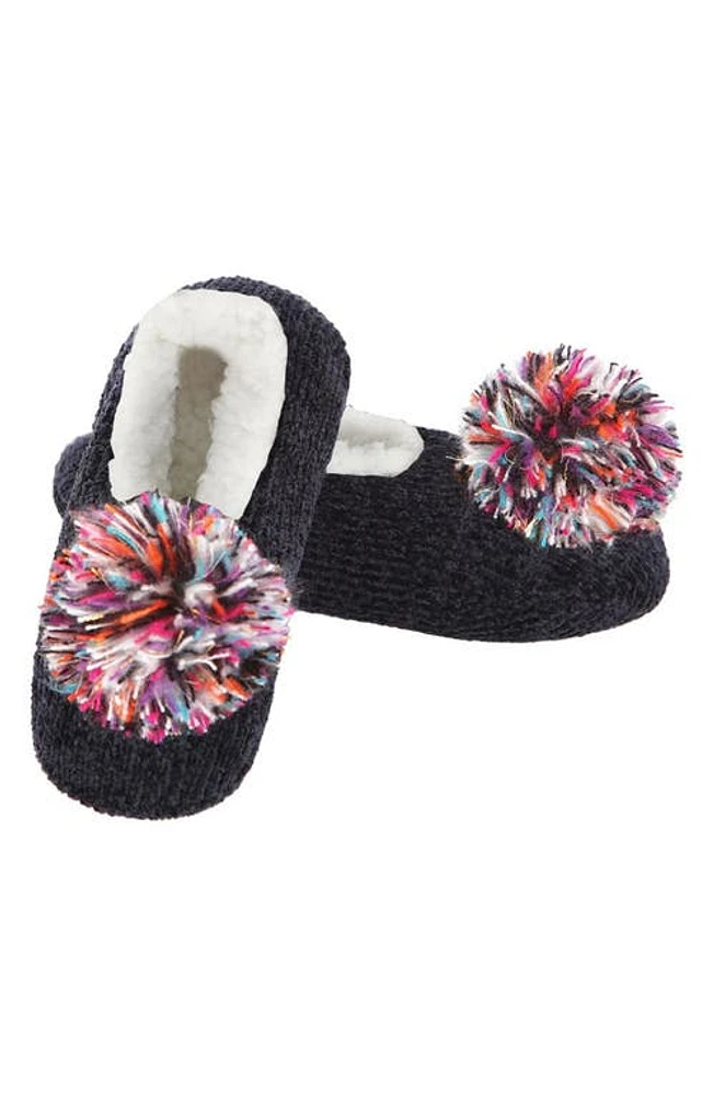 MeMoi Cuddly Pompom Chenille Slipper Socks Black at Nordstrom,