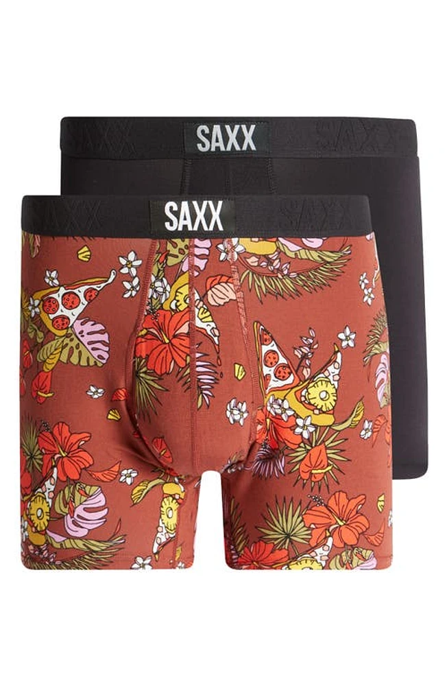 SAXX Ultra Super Soft 2-Pack Relaxed Fit Boxer Briefs in Hawaiian Pizza/Black at Nordstrom, Size Small