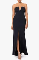 Betsy & Adam Notched Strapless Gown Black at Nordstrom,