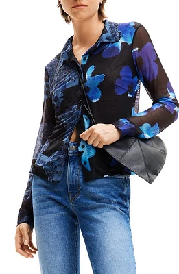 Desigual Tulle Arty Patchwork Shirt Blue at Nordstrom,