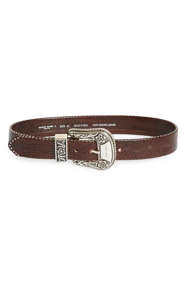 Golden Goose Floral Embossed Stud Leather Belt Testa Di Moro at Nordstrom, Eu