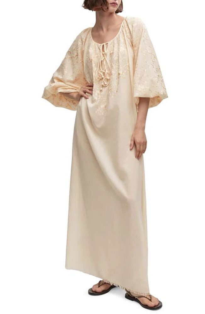 MANGO Embroidered Cotton Caftan Ecru at Nordstrom,