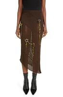 Acne Studios Keelah Floral Appliqué Distressed Knit Skirt Chocolate Brown at Nordstrom,